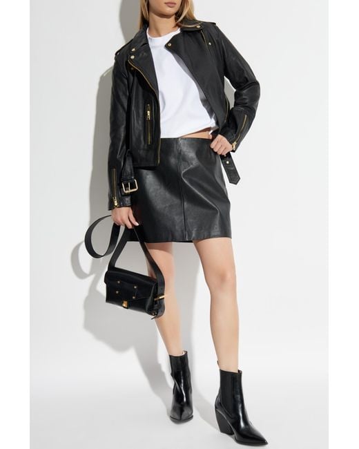 AllSaints Black Asymmetric Biker Leather Jacket