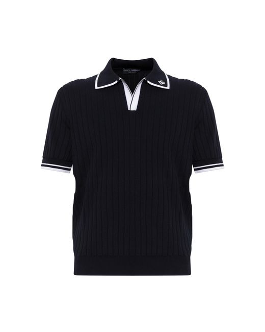 Dolce & Gabbana Black Polo With Embroidered Logo On The Collar for men