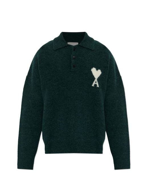 AMI Green Long-Sleeve Polo for men