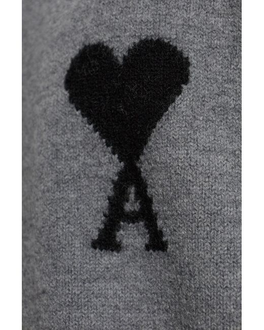 AMI Gray Wool Turtleneck With Logo for men