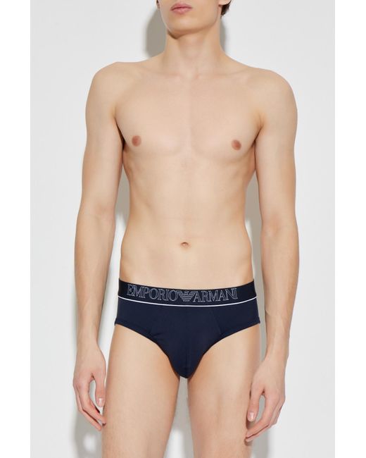 Emporio Armani Blue Briefs With Logo for men
