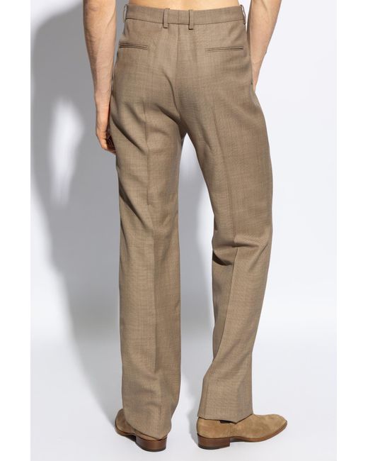 Saint Laurent Natural Pleated Trousers, for men