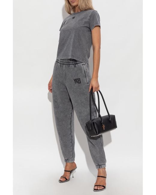 T By Alexander Wang Gray T-Shirt With Printed Logo