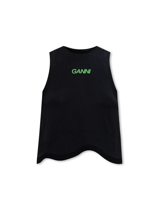 Ganni Black Sports Top With Logo,