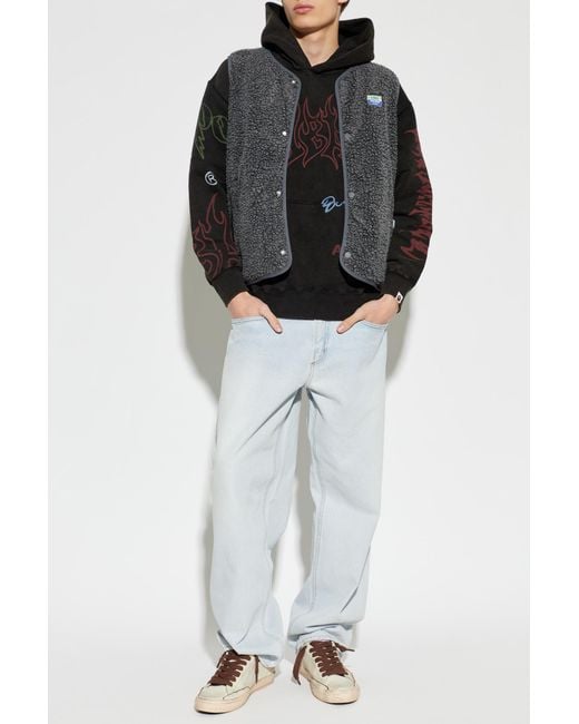 American Vintage Gray Furry Vest With Logo Patch for men