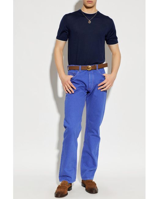 Versace Blue Wool T-Shirt With A Crew Neck for men