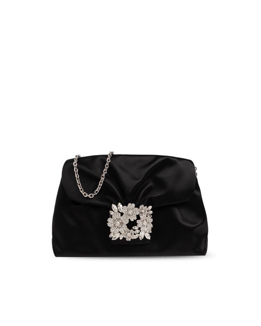 Roger Vivier Black Satin Clutch 'Efflorescence Mini'