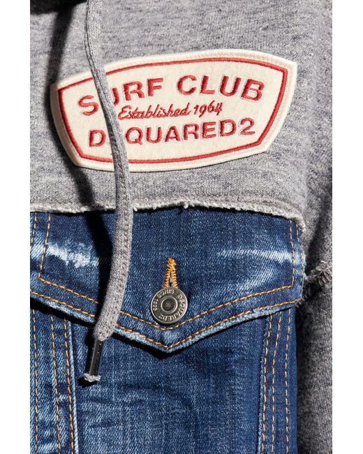 DSquared² Blue Hoodie With Denim Trim, for men