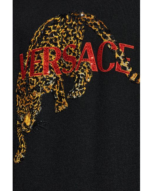 Versace Black Sweater With Shimmering Appliqués for men