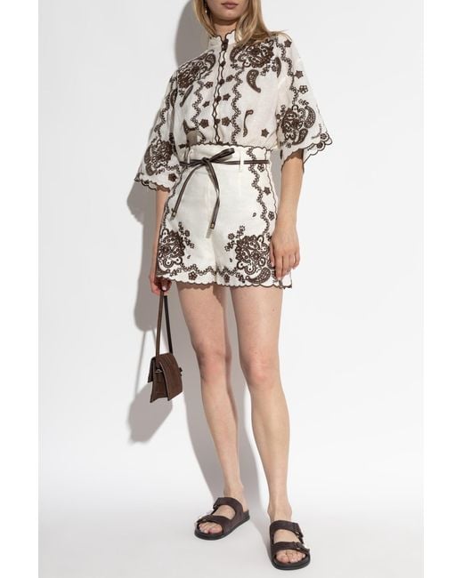 Zimmermann Natural Linen Shorts With Decorative Embroidery