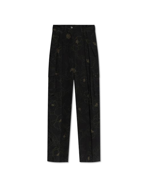 Dries Van Noten Black Cargo Pants With Floral Motif