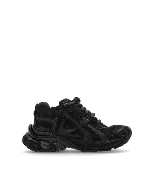 Balenciaga Black 'Runner' Sports Shoes With Sparkling Crystals