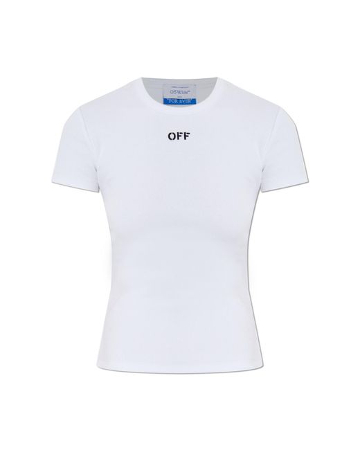 Off-White c/o Virgil Abloh White Ribbed T-Shirt With Embroidered Logo