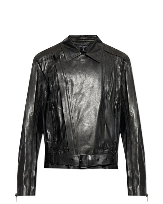 Balmain Black Lambskin Leather Jacket for men