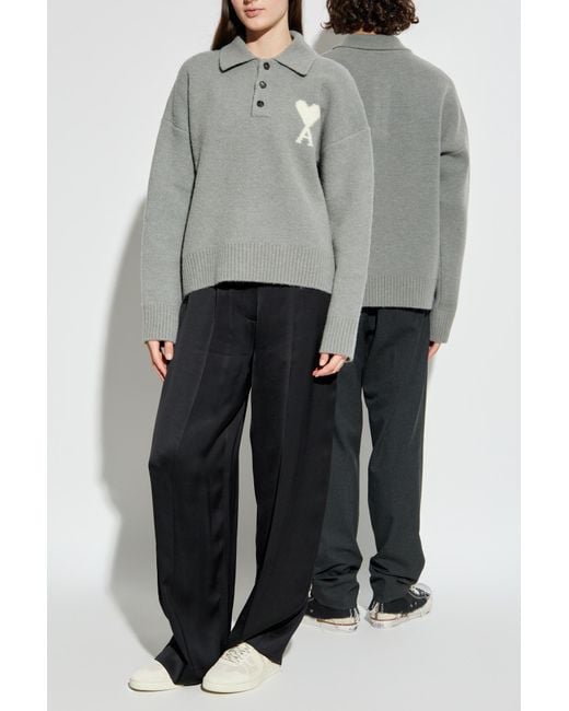 AMI Gray Cardigan With Logo