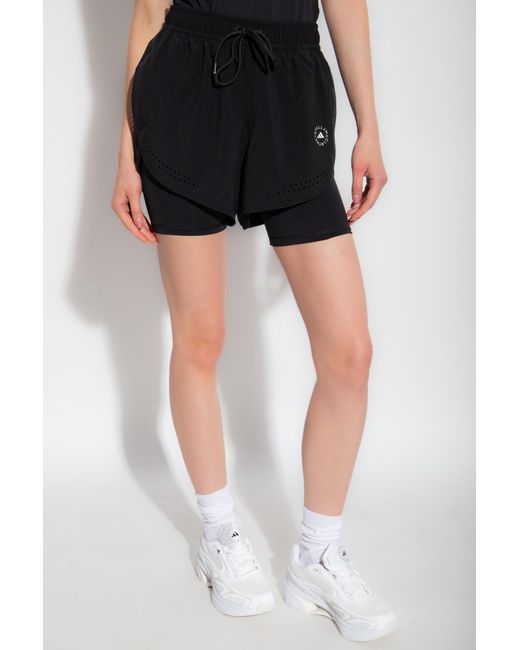 Adidas By Stella McCartney Black Two-layered Shorts With Logo,