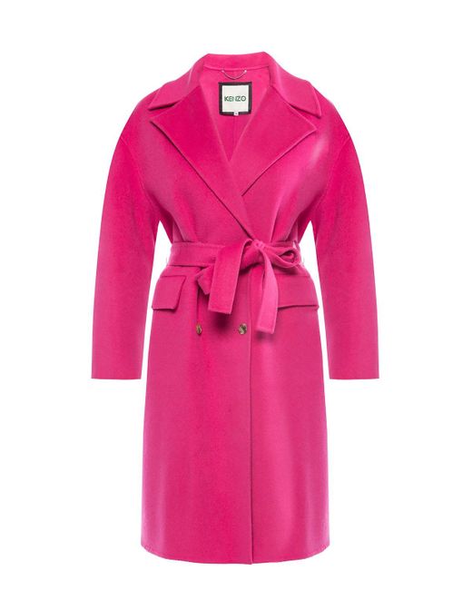 KENZO Pink Wool Coat With Belt
