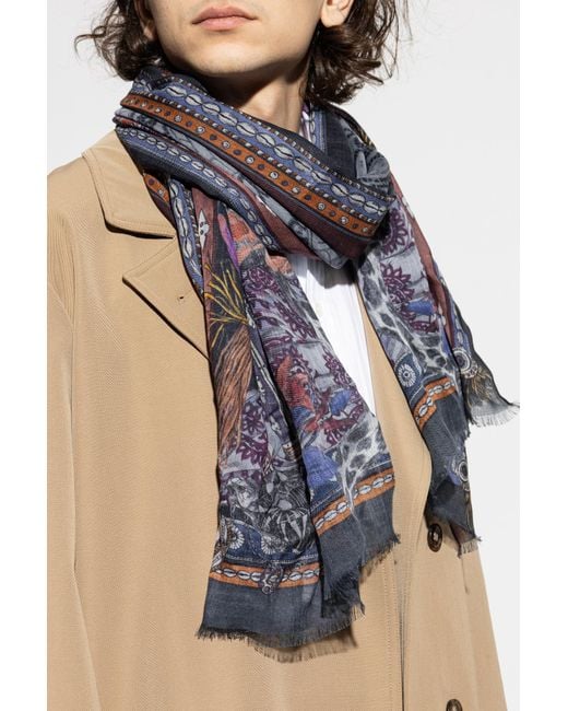 Etro Blue Patterned Scarf for men