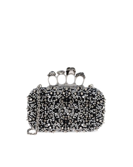 Alexander McQueen Black 'Skull Four Ring' Clutch