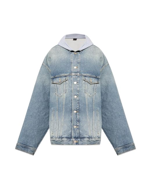 Balenciaga Blue Denim Jacket With Hood for men