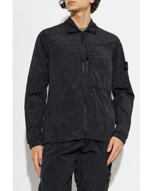 Stone Island Black Jacket With Logo Patch for men