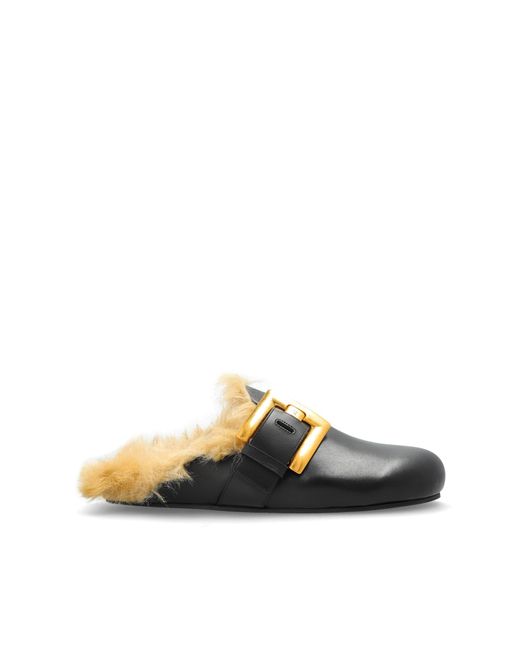 Balmain 'Faux Fur-Lined' Slides in Black for Men | Lyst UK