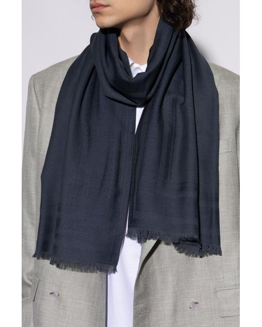 Brioni Blue Scarf With Logo for men