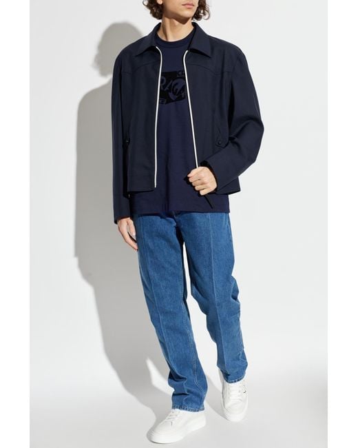 Ferragamo Blue T-Shirt With A Velvet-Finish Logo for men