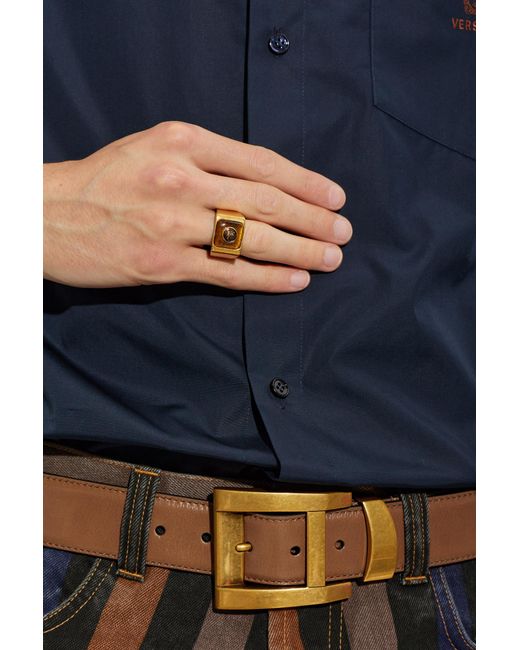 Versace Metallic Signet Ring With Medusa Head for men