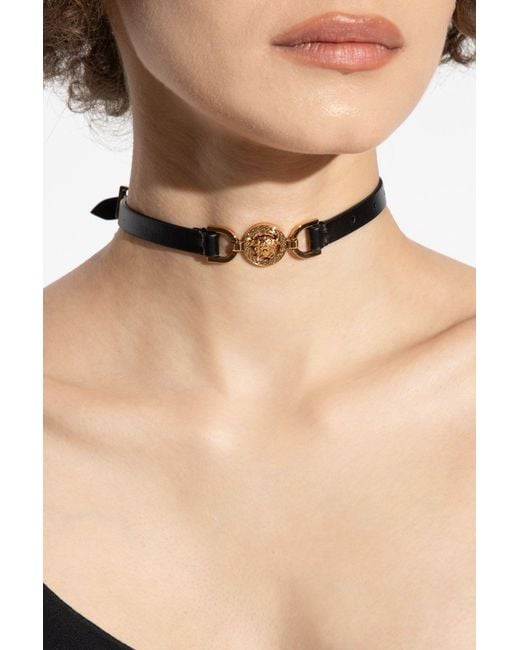 Versace Natural Medusa Head Choker In Leather