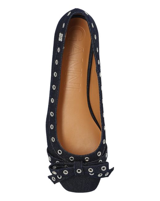 Ganni Black Denim Bow-Adorned Ballet Flats