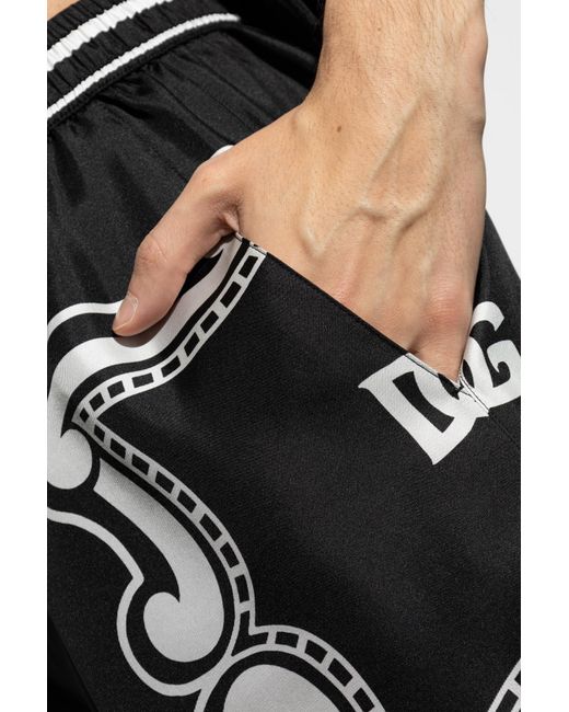 Dolce & Gabbana Black Silk Shorts With Print for men