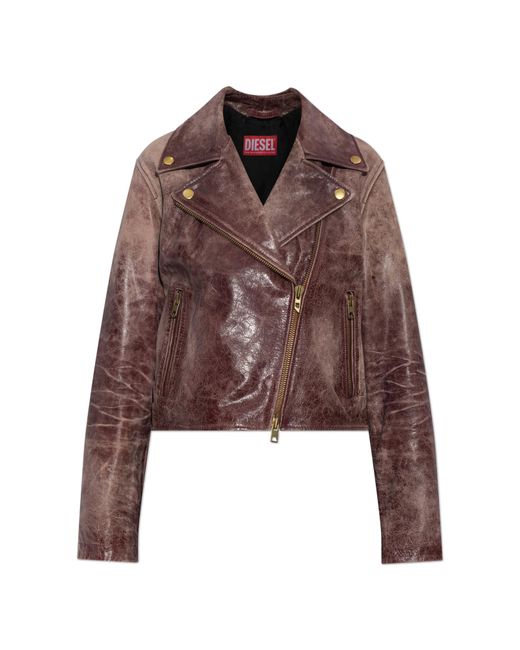 DIESEL Brown Leather Jacket 'L-Unatic-T1'