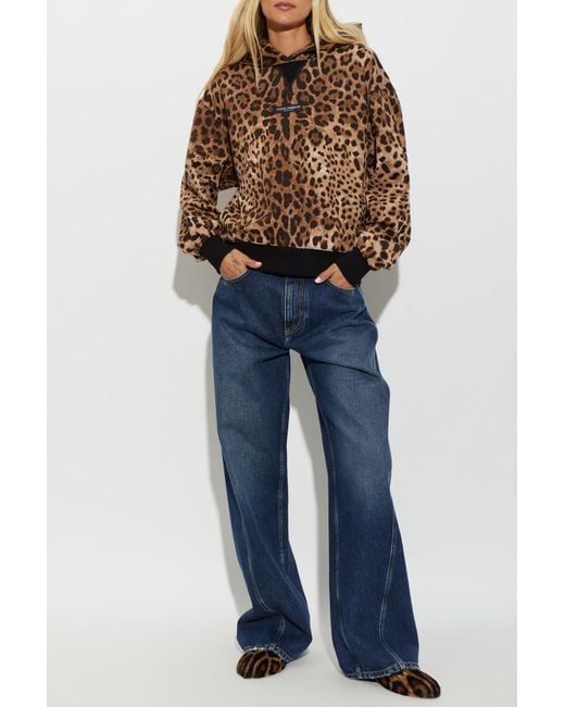 Dolce & Gabbana Brown Cotton Sweatshirt With Animal Motif