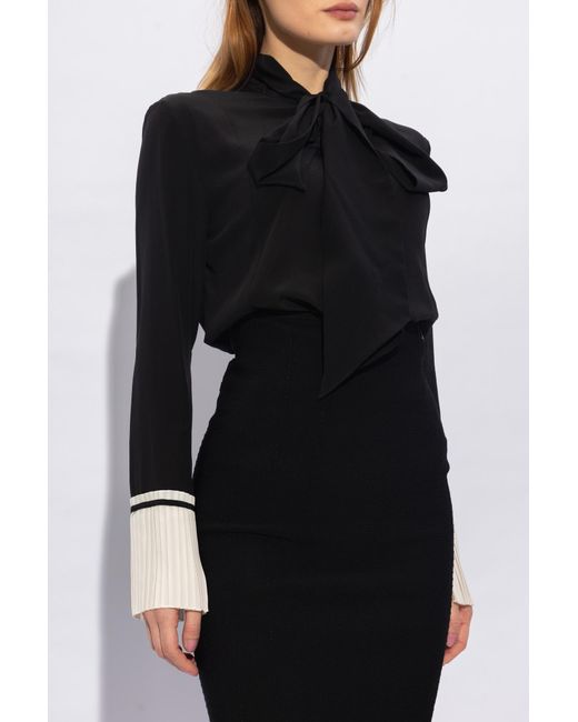 Victoria Beckham Black Silk Shirt With Tie Detail,