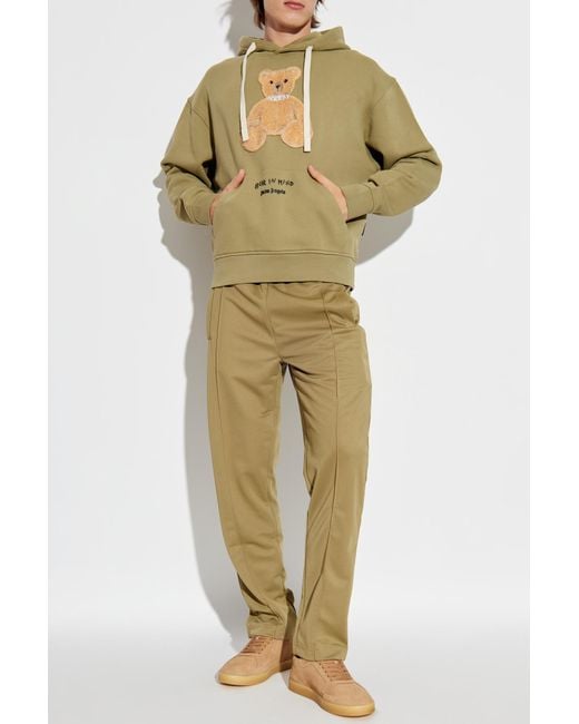 Palm Angels Green Sweatshirt With A Distinctive Teddy Bear Motif for men