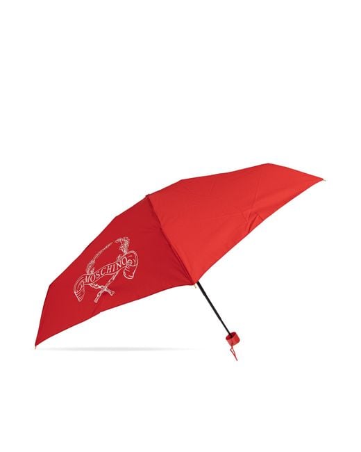 Moschino Red Small Folding Umbrella With Logo
