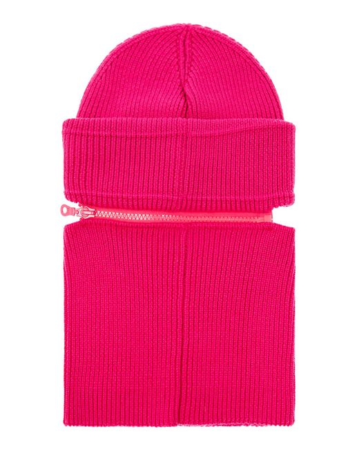 Moschino Pink Beanie With Detachable Tube Scarf,