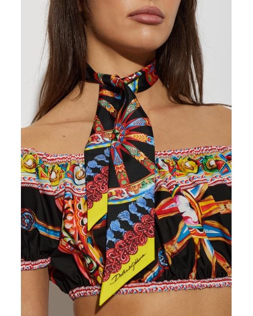 Dolce & Gabbana Black Silk Scarf With "Carretto" Print