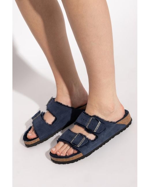 Birkenstock Blue Arizona Shearling' Slides