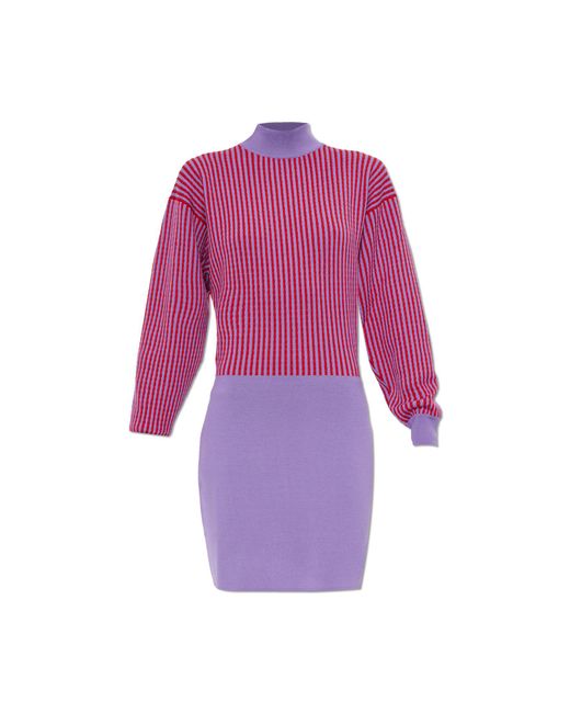 Versace Purple Wool Dress With Long Sleeves