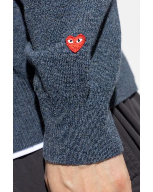 COMME DES GARÇONS PLAY Blue Cardigan With Logo Patch