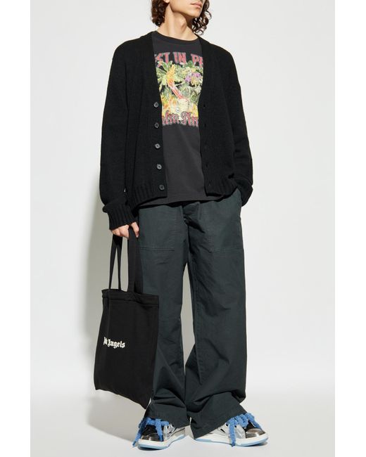 Palm Angels Black V-Neck Cardigan for men