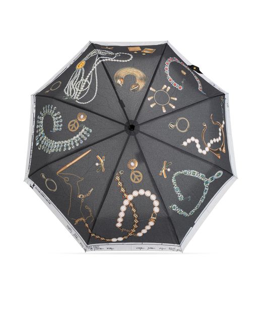 Moschino Black Folding Umbrella With Colorful Print