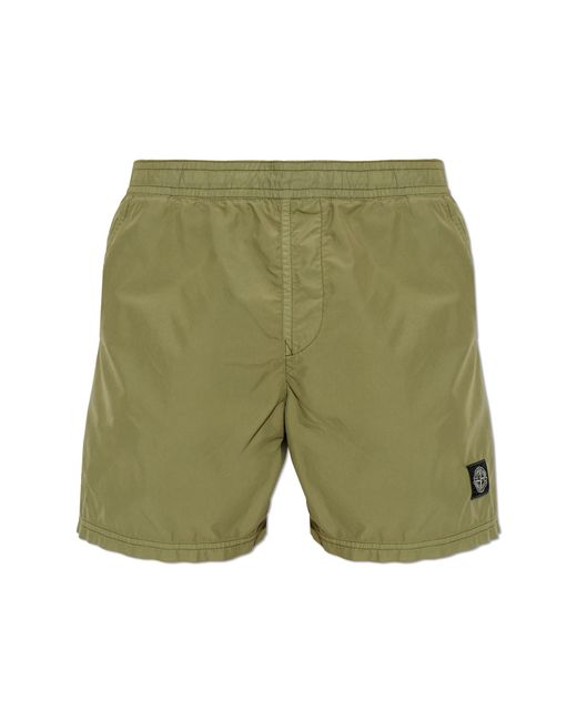 Stone Island Green Swim Shorts With Logo for men
