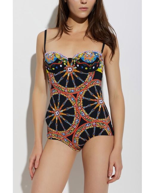 Dolce & Gabbana Black One-Piece Swimsuit With "Carretto" Print