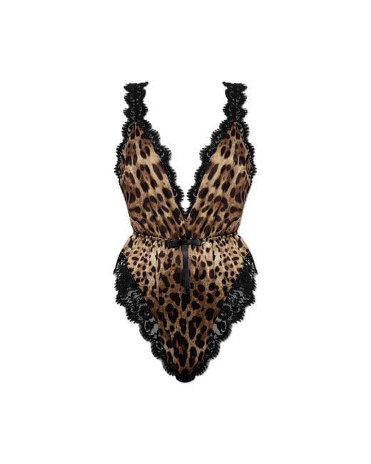 Dolce & Gabbana Black Silk Bodysuit With Animal Motif