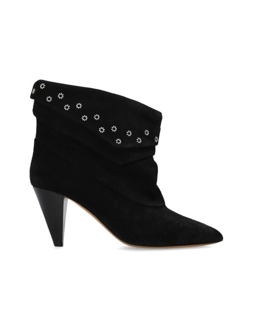 Isabel Marant Black Suede Heeled Ankle Boots 'Lyone'