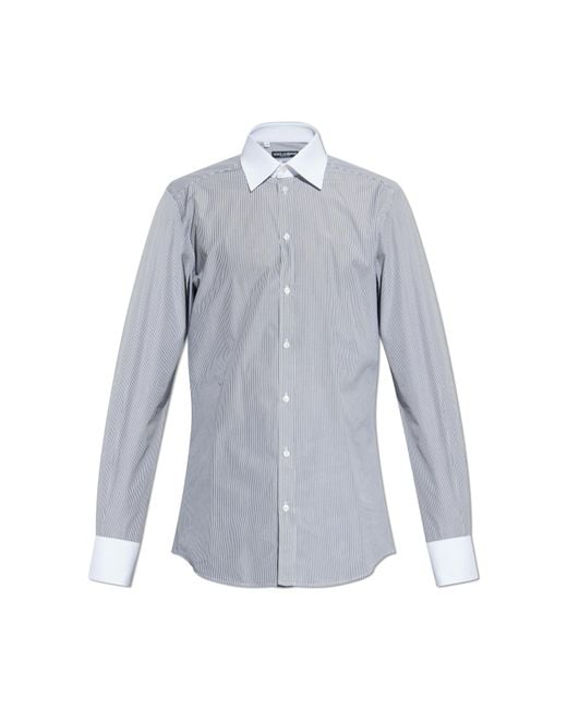 Dolce & Gabbana Gray Shirt With Striped Pattern for men