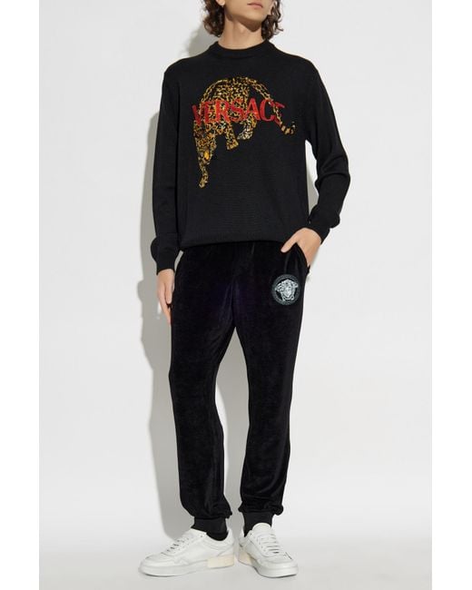 Versace Black Sweater With Shimmering Appliqués for men